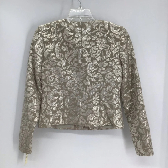 Theory Vintee Antique Jacquard Champagne/Silver Blazer/Jacket Evening NWT Size 0 - Picture 2 of 9